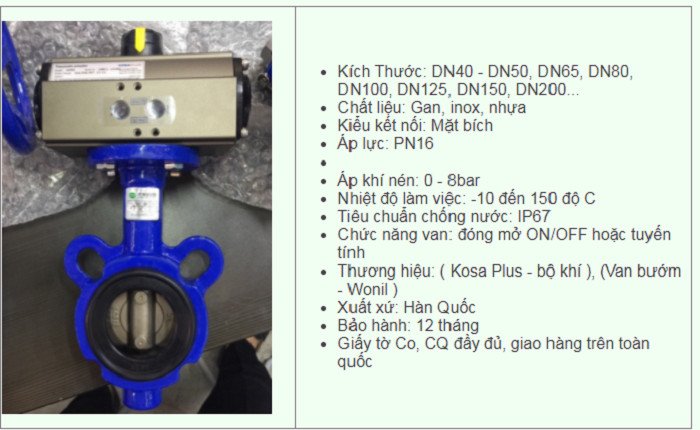 Van bướm điều khiển khí nén Hàn Quốc